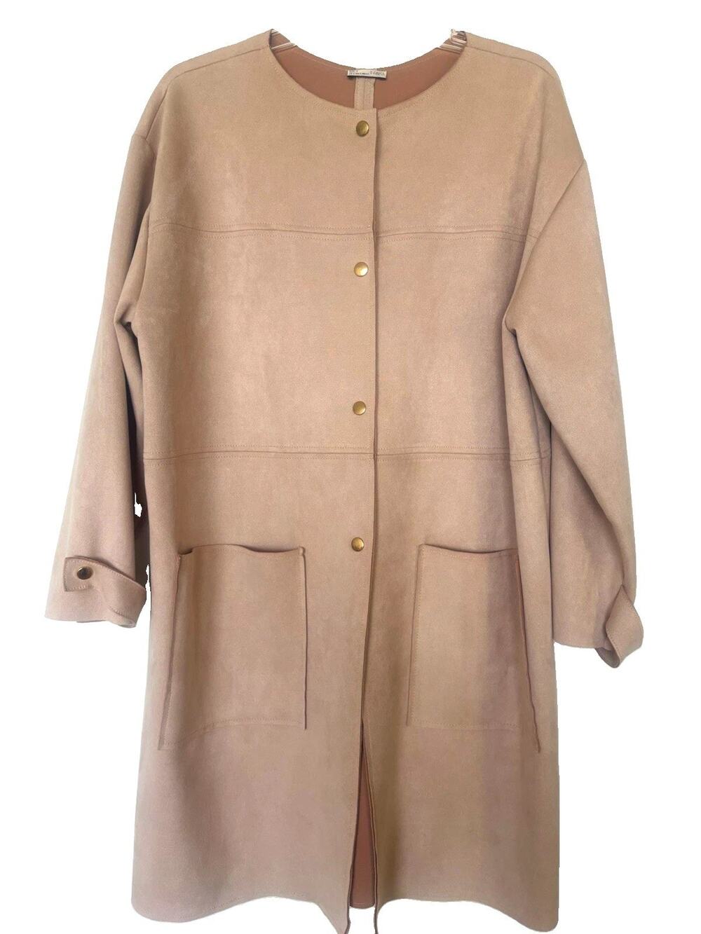 ZARA Basic Women Beige Solid Overcoat Button Front Pockets Mid-Length M